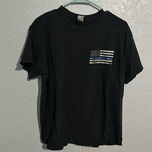 Gildan Black Tee with Blue Stripe Flag
